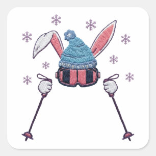Nep garen skian konijn winter humor vierkante sticker