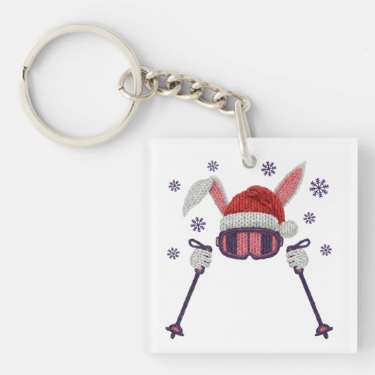 Nep garen skiet konijn met kerstman hoed winter hu sleutelhanger (voorkant)