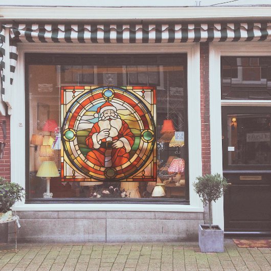 Nep Gebrandschilderd Jolly Kerstman Groot Raamsticker