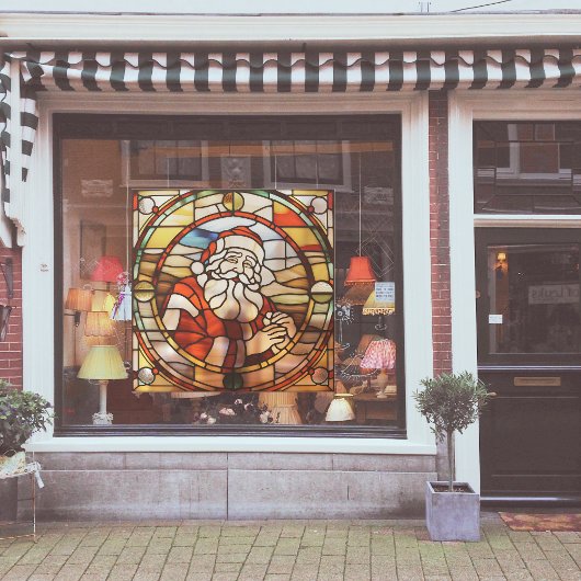 Nep gebrandschilderd Kerstman Groot Raamsticker