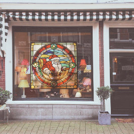 Nep gebrandschilderd raamdecor met Kerstman in sle Raamsticker