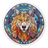 nep-gebrandschilderde glaswolf keramische knop (Voorkant)