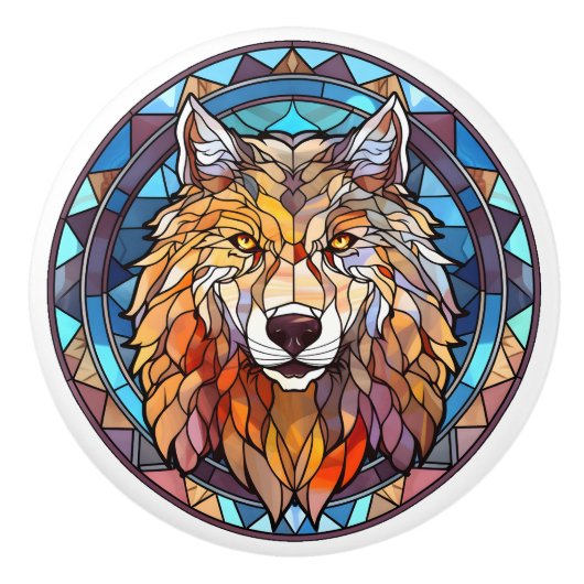 nep-gebrandschilderde glaswolf keramische knop (Voorkant)