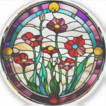 Nep gebrandschilderde ronde bloementuin sticker