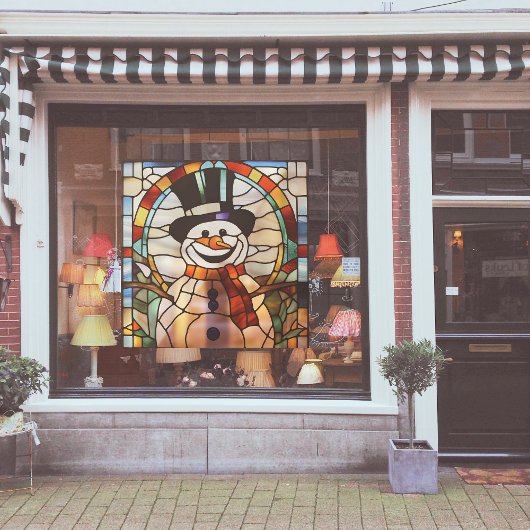 Nep Gebrandschilderde Sneeuwman Groot Raamsticker