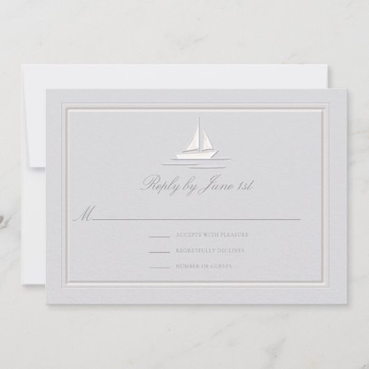Nep geëmbosseerde frame boot kust bruiloft antwoor (Voorkant)