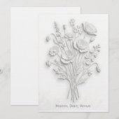 Nep-geperste wilde bloem Wit op Wit minimalistisch Kaart (Voorkant / Achterkant)