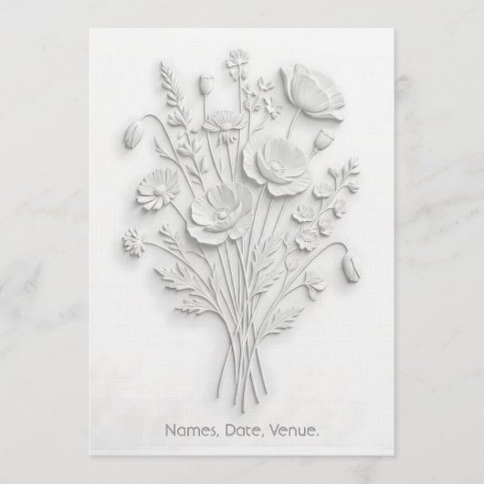 Nep-geperste wilde bloem Wit op Wit minimalistisch Kaart (Voorkant)
