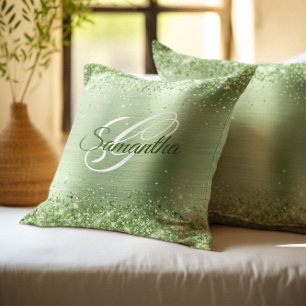 Nep glanzend mintgroene glitter folie monogram kussen