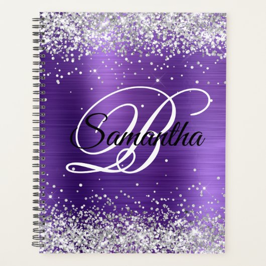 Nep glanzend zilver glitter amethyst folie monogra planner (Voorkant)