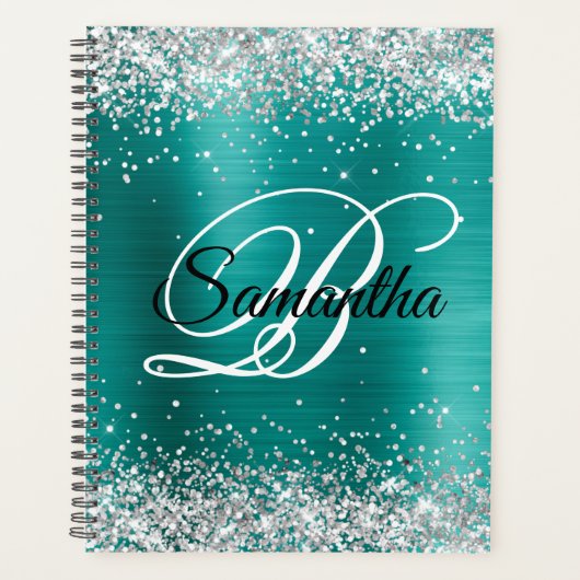 Nep glanzend zilver glitter aqua turquoise folie m planner (Voorkant)