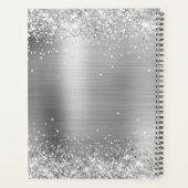 Nep Glanzend Zilver Glitter Geborsteld Metaal Mono Planner (Achterkant)