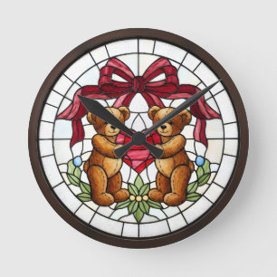 Nep glas-in-lood beer wandklok