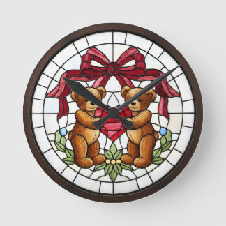 Nep glas-in-lood beer wandklok