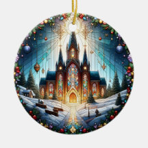 Nep glas-in-lood kerk kerstornament 
