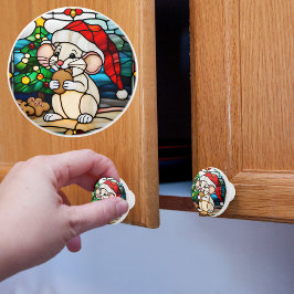 Nep glas-in-lood Kerst Muis Eet Koekje Keramische Knop