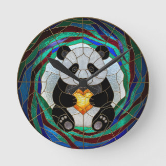 Nep glas-in-lood panda hart wandklok