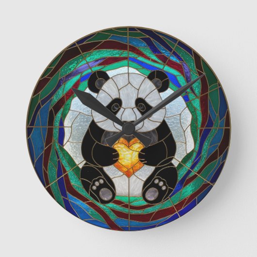 Nep glas-in-lood panda hart wandklok (Voorkant)