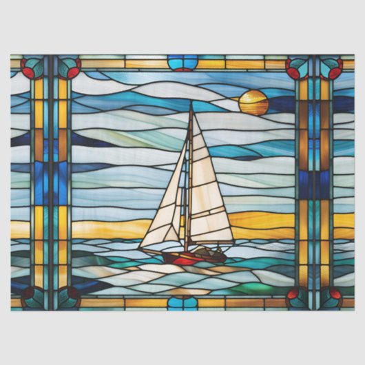 Nep glas-in-lood zeilboot voor decoupage knutselwe tissuepapier (Voorkant)