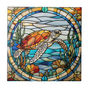 Nep Glass-in-lood Zee Schildpad Tegeltje
