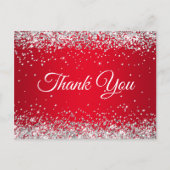 Nep glinsterend zilver glitter felrood bedankt briefkaart (Voorkant)