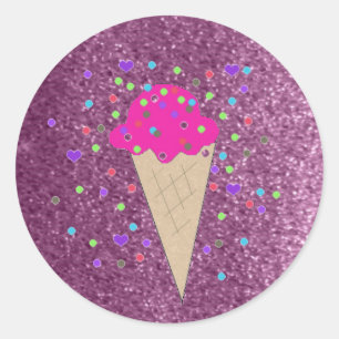 Nep glinsterende roze ijsje kegel ronde sticker