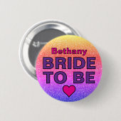 Nep Glitter Bruid Te Worden Aangepaste Naam Ronde Button 5,7 Cm (Voorkant /achterkant)