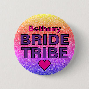 Nep Glitter Bruidsstam Custom Naam Ronde Button 5,7 Cm