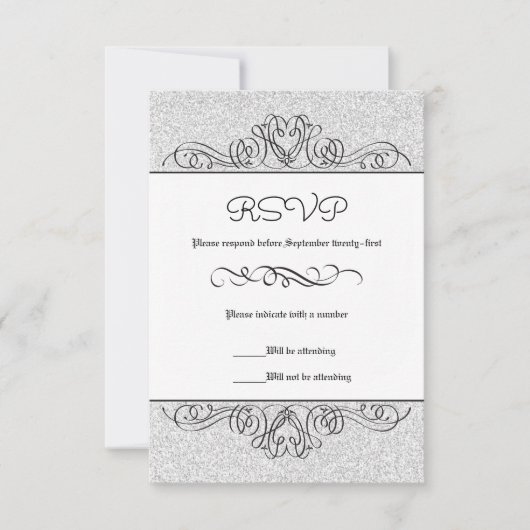 Nep Glitter Formeel Bloemmotief - RSVP Kaart (Voorkant)