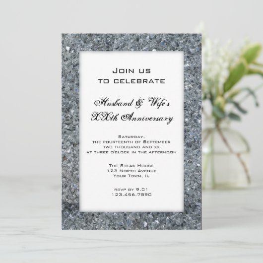 Nep glitter huwelijksjubileum feest uitnodiging (Staand voorkant)