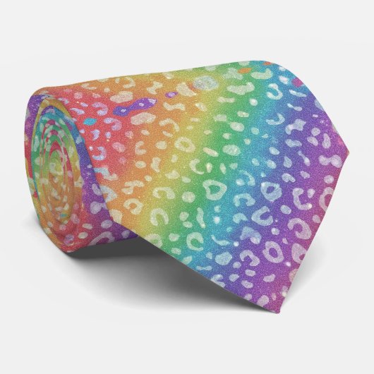 Nep Glitter Regenboog Luipaardprint Herenstrik Stropdas (Opgerold)