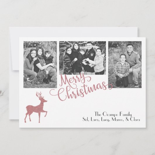 Nep glitter roosgoud Kerst rendier Feestdagenkaart (Voorkant)