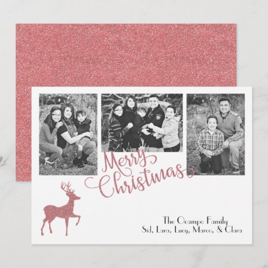 Nep glitter roosgoud Kerst rendier Feestdagenkaart (Voorkant / Achterkant)