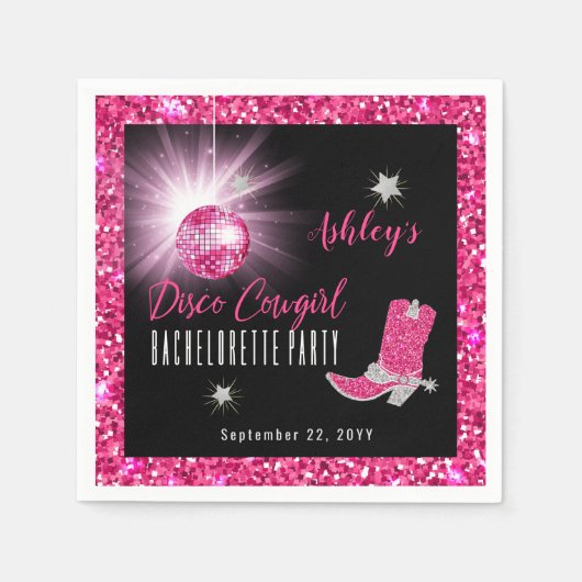 Nep Glitter Roze Disco Cowgirl Bachelorette Feestj Servet (Voorkant)