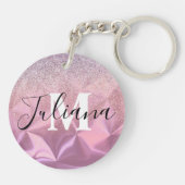 Nep Glitter Roze Geborsteld Metaal Monogram  Sleutelhanger (Achterkant)