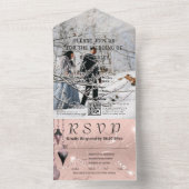Nep Glitter Schittering Roze Zilver QR Code Kerstm All In One Uitnodiging (Binnen)
