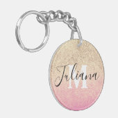 Nep Glitter Twee Tinten Roze Goud Monogram Sleutelhanger (Voorkant Links)
