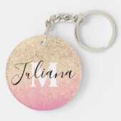 Nep Glitter Twee Tinten Roze Goud Monogram Sleutelhanger (Achterkant)