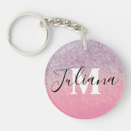 Nep Glitter Twee Tinten Roze Paars Monogram Sleutelhanger