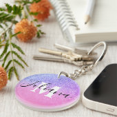 Nep Glitter Twee Tinten Roze Vet Monogram Sleutelhanger (Voorkant Rechts)