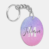 Nep Glitter Twee Tinten Roze Vet Monogram Sleutelhanger (Voorkant Links)