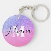 Nep Glitter Twee Tinten Roze Vet Monogram Sleutelhanger (Achterkant)