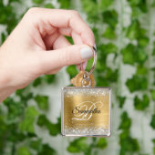 Nep Glitterend Zilver Glitter Goud Folie Monogram Sleutelhanger (Hand)