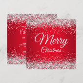 Nep Glitterend Zilver Glitter Kerst Rood Kaart (Voorkant / Achterkant)