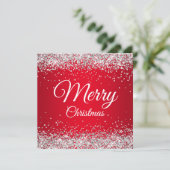 Nep Glitterend Zilver Glitter Kerst Rood Kaart (Staand voorkant)