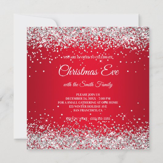 Nep Glitterend Zilver Glitter Kerst Rood Kaart (Achterkant)