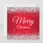Nep Glitterend Zilver Glitter Kerst Rood Kaart (Voorkant)