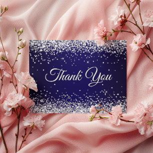 Nep Glitterend Zilver Glitter Navy Blauwe Dank Je Briefkaart