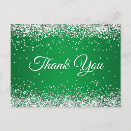 Nep glitterig zilver glinsterend heldergroen dank  briefkaart