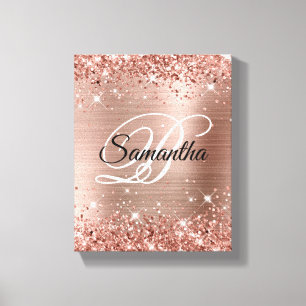 Nep Glitterige Roze Gouden Folie Fantasie Monogram Canvas Afdruk